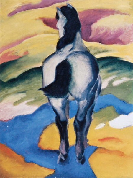 Blaues Pferd II. by Franz Marc. 1911. Motifs recorded: pferd, blau, grün, gelb, schwarz, rot, schweif, marc.