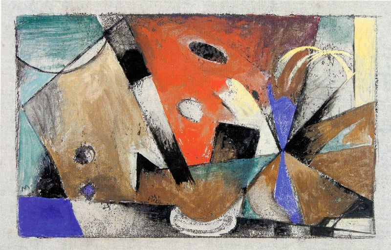 Abstrakte Komposition. by Franz Marc. 1913–1914. Motifs recorded: abstrakt, rot, blau, schwarz, braun, gelb, grün, kreis.