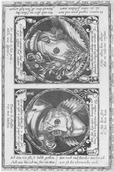 Ach Gott wie ists so baldt gethon. 1625–1650. Motifs recorded: druck, schrift, totenkopf, augen, schädel, tod, zwei, grafik.