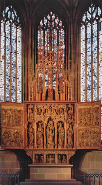 Hochaltar. by Hans Seyfer. 1498. Motifs recorded: altar, kirche, fenster, holz, gotik, heilige, figuren, maria.