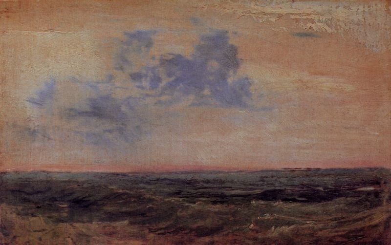 Studie von Meer und Himmel, Insel von Wight. by William Turner. 1827. Motifs recorded: meer, blau, wolken, wellen, himmel, rot, wasser, horizont.