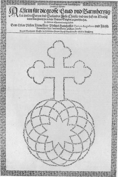 Christliche Danksagung eines Andächtigen/ Hertzen zu Christo. 1618–1647. Motifs recorded: kreuz, stern, druck, schrift, deutsch, schwarzweiß, text, kugel.