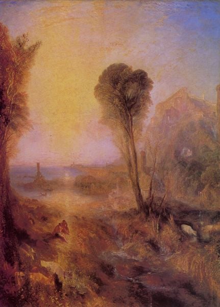 Merkur und Argus. by William Turner. 1836. Motifs recorded: licht, baum, bäume, meer, wasser, himmel, sonne, blau.