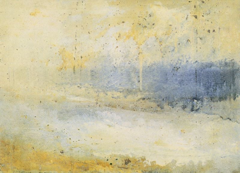An einem Strand sich brechende Wellen. by William Turner. 1840–1845. Motifs recorded: blau, gelb, turner, aquarell, weiß, abstrakt, hell, wasser.
