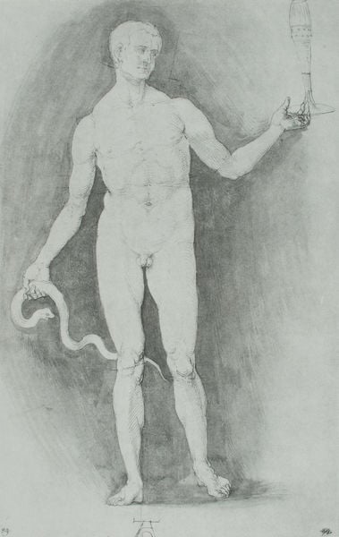 Äskulap. by Albrecht Dürer. 1484–1502. Motifs recorded: schlange, mann, zeichnung, nackt, akt, dürer, penis, grau.