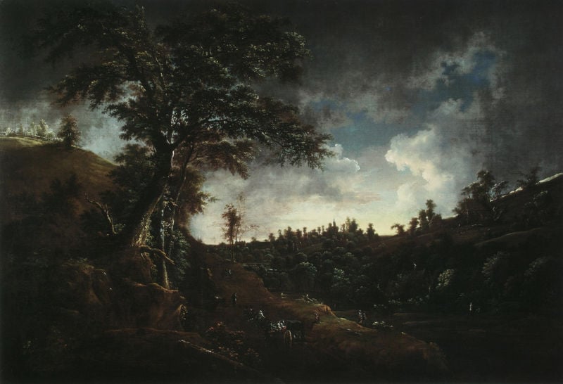 Ansicht von Herzogswalde bei Freiberg. by Johann Alexander Thiele. 1744. Motifs recorded: wolken, clouds, landschaft, dark, baum, dunkel, himmel, trees.