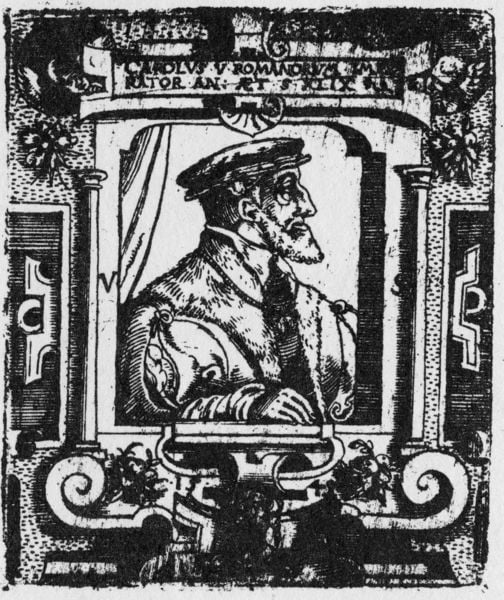 Bildnis von Karl V, Kaiser des heiligen römischen Reiches. by Virgil Solis. 1529–1562. Motifs recorded: bart, rahmen, profil, druck, mann, hut, pelz, schwarz.