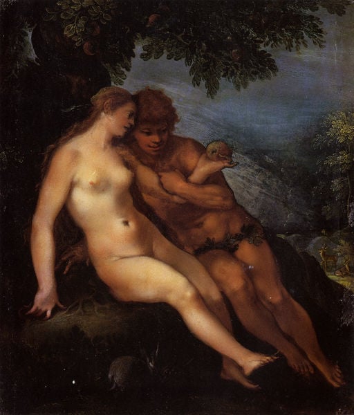 Adam und Eva. by Matthäus Gundelach. 1605–1612. Motifs recorded: nackt, baum, apfel, eva, adam, frau, paradies, hase.