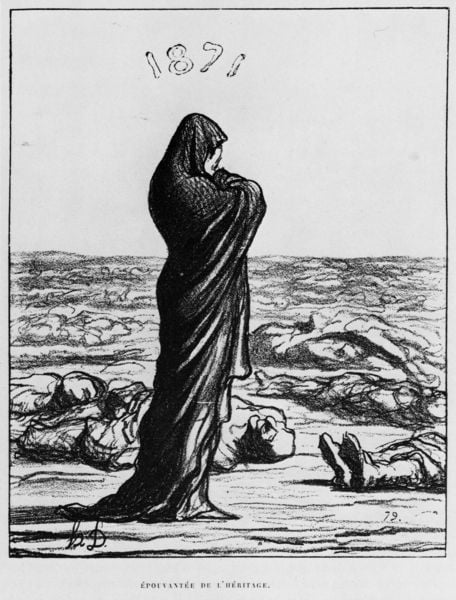 1871. by Honoré Daumier. 1871. Motifs recorded: 1871, tote, schlachtfeld, trauer, tod, frau, leichen, tot.
