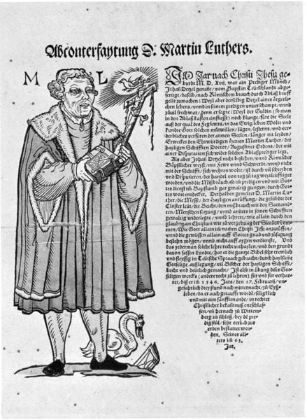 Abconterfaytung D. Martin Luthers. 1546–1560. Motifs recorded: luther, buch, schwan, pelz, druck, text, mantel, kreuz.