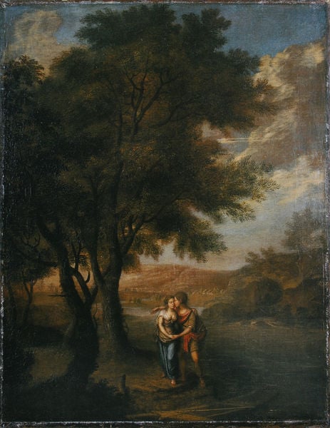 Arkadische Landschaft mit Schäferpaar und Nachen. by Bathasar Joseph Stoisser. 1789–1791. Motifs recorded: paar, wolken, himmel, blau, landschaft, mann, frau, baum.