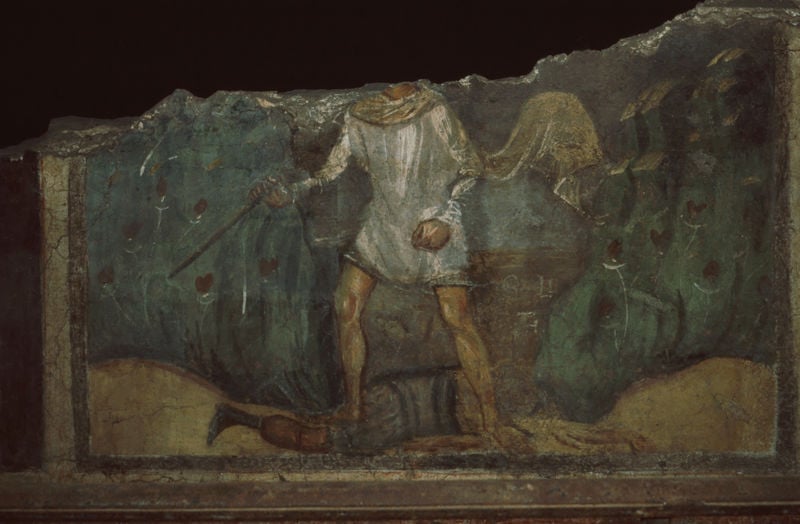 Abschrankung des Presbyteriums: David tötet Goliath. 705–707. Motifs recorded: mann, fresko, beine, grün, tod, weiß, gewand, mensch.