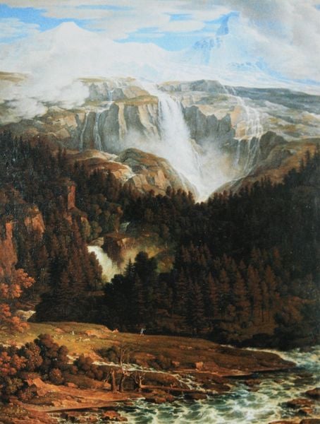 Der Schmadribachfall im Lauterbrunner Tal. by Joseph Anton Koch. 1811. Motifs recorded: wasserfall, wald, himmel, landschaft, fluss, wolken, gebirge, bäume.