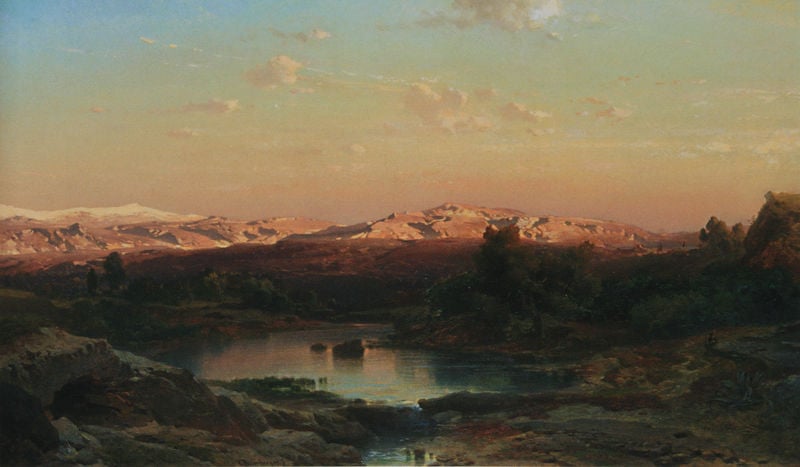 Ansicht der Sierra Nevada. by Fritz Bamberger. 1867–1869. Motifs recorded: see, landschaft, schnee, himmel, gebirge, felsen, wolken, wasser.