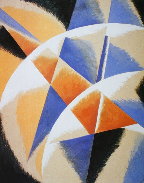 Komposition. by Ljubow Popowa. 1921. Motifs recorded: blau, orange, schwarz, abstrakt, kreis, weiß, dreieck, linien.