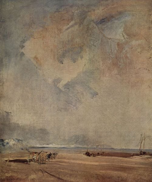 Die normannische Küste. by Richard Parkes Bonington. 1823–1824. Motifs recorded: strand, meer, himmel, wolken, blau, sand, wasser, felsen.