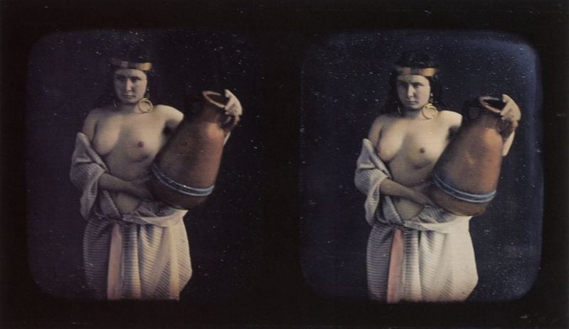 Akt-Stereodaguerreotypien. 1854–1856. Motifs recorded: krug, frau, nackt, busen, ohrring, brust, ohrringe, stirnband.
