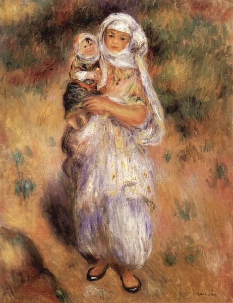 Algerierin mit Kind. by Pierre Auguste Renoir. 1882. Motifs recorded: kind, frau, arm, schuhe, kopftuch, baby, weiss, mutter.