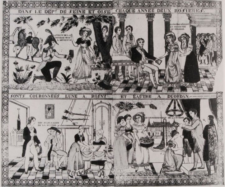 Krönung zweier Rosenmädchen. 1795. Motifs recorded: frauen, krönung, säulen, frankreich, napoleon, männer, schwarz, pferd.