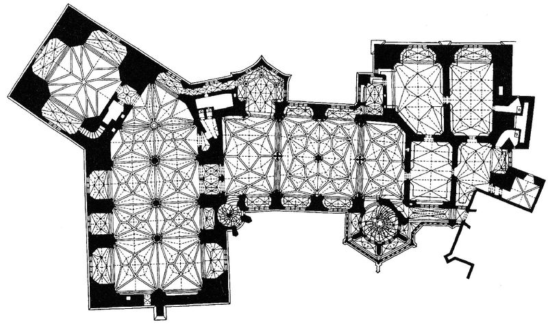 Albrechtsburg in Meissen. 1471. Motifs recorded: grundriss, kirche, plan, schwarz, fenster, gewölbe, weiss, räume.
