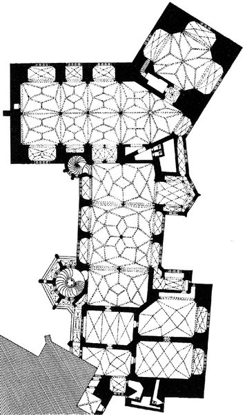 Albrechtsburg in Meissen. 1471. Motifs recorded: grundriss, kirche, gewölbe, plan, treppe, architektur, gebäude, räume.