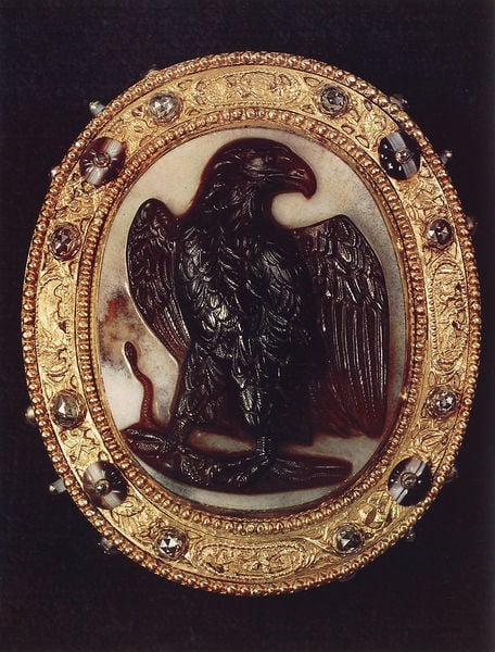 Adler mit Schlange in den Fängen. 1250. Motifs recorded: gold, adler, oval, schlange, vogel, flügel, stein, schmuck.