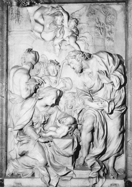 Anbetung der Hirten. by Pierre-Etienne Monnot. 1699. Motifs recorded: relief, josef, maria, zeigen, engel, schaf, marmor, heilige familie.