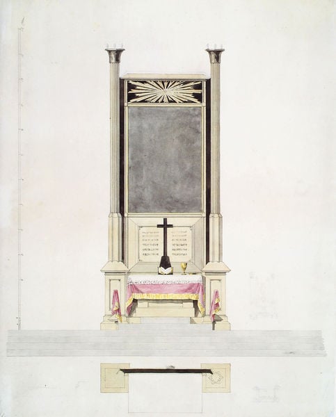Altarentwurf mit Auge Gottes. by Caspar David Friedrich. 1817. Motifs recorded: kreuz, altar, kelch, säulen, zeichnung, schrift, beten, ansichten.