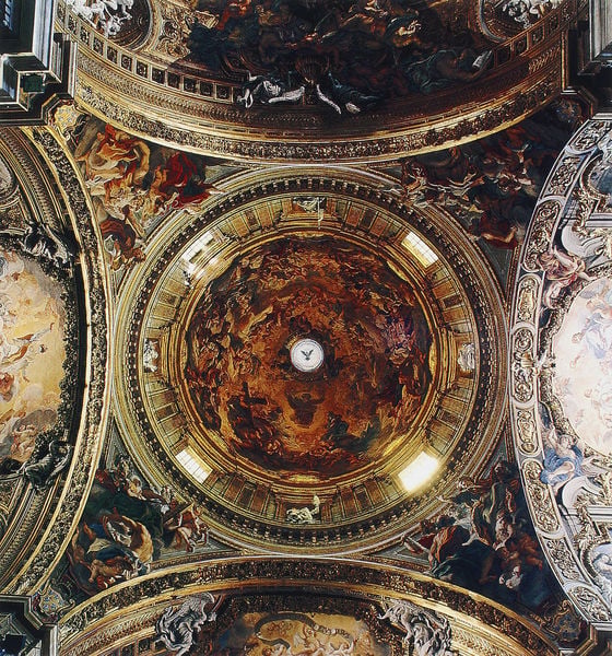 Deckengemälde “Duplex Intercessio” in der Kuppel von Il Gesù in Rom. by Giovanni Battista Gaulli. 1672–1675. Motifs recorded: kuppel, vierung, fenster, dome, okulus, rotunde, tambour, pendentif.