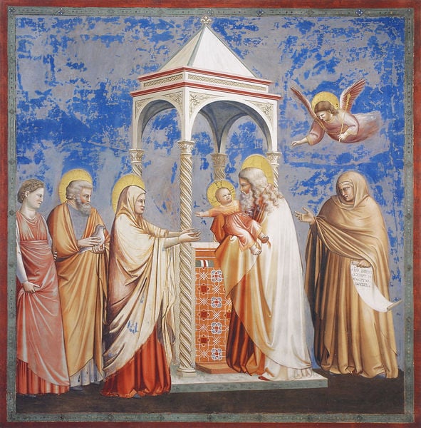 Arenakapelle / Scrovegni-Kapelle. by Giotto. 1302–1305. Motifs recorded: engel, blau, fresko, maria, heiligenschein, heilige, kind, jesus.