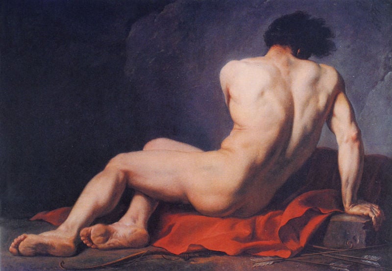Académie. 1780. Motifs recorded: nude, man, back, feet, akt, head, rot, bow.