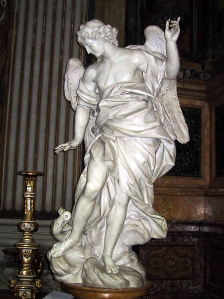Altar und Grab des hl. Johannes Berchmanns. by Andrea Pozzo. 1599–1621. Motifs recorded: engel, marmor, flügel, statue, leuchter, locken, gewand, skulptur.