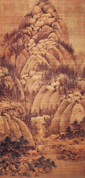 Auf der Suche nach dem Tao im Herbst in den Bergen. by Chü-jan. 940–960. Motifs recorded: bäume, berg, landschaft, wasser, felsen, sepia, rot, pflanzen.