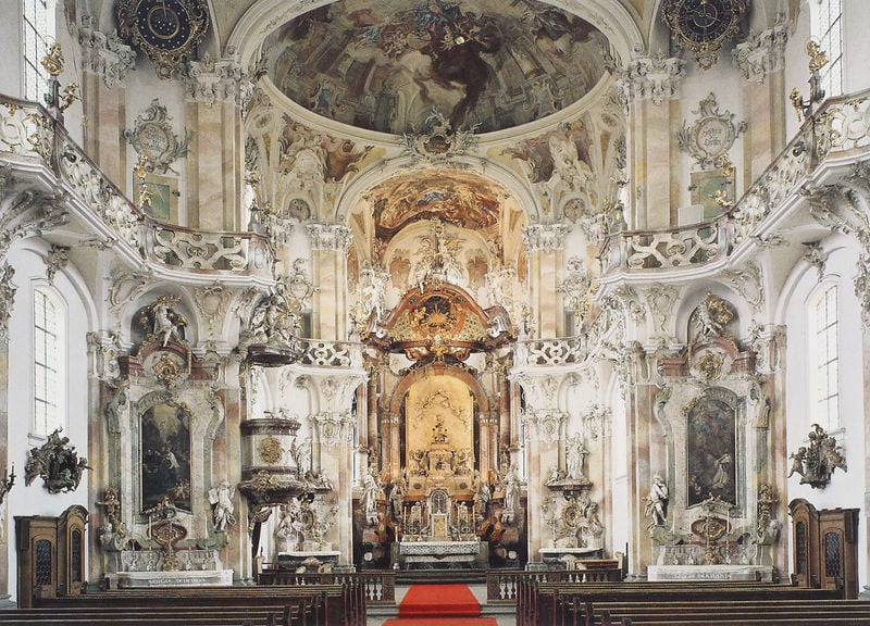 Birnau, Ausstattung des Innenraums. by Joseph Anton Feuchtmayer. 1748–1750. Motifs recorded: kirche, altar, barock, bänke, kuppel, weiß, empore, fresken.