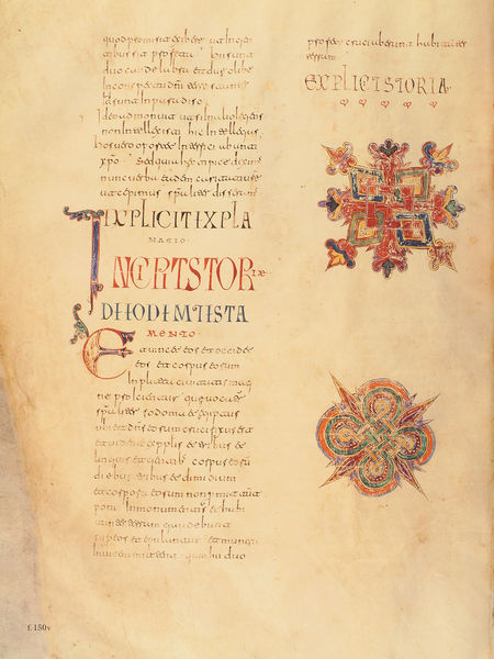 Beatus-Manuskript. by Magius. 950. Motifs recorded: blau, rot, schrift, latein, text, handschrift, grün, seite.
