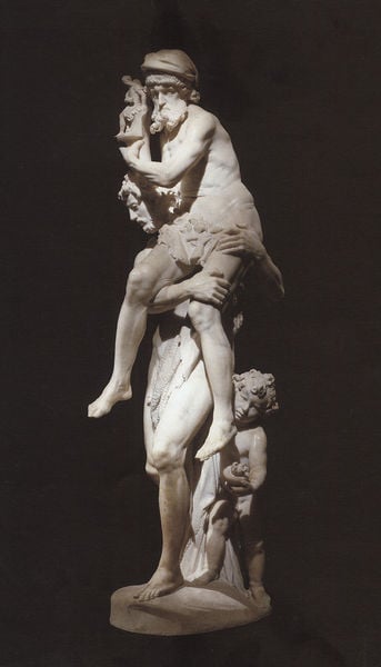 Aeneas, Anchises und Ascanius fliehen aus Troya. by Giovanni Lorenzo Bernini. 1618–1619. Motifs recorded: child, tragen, sculpture, man, marble, statue, arms, men.