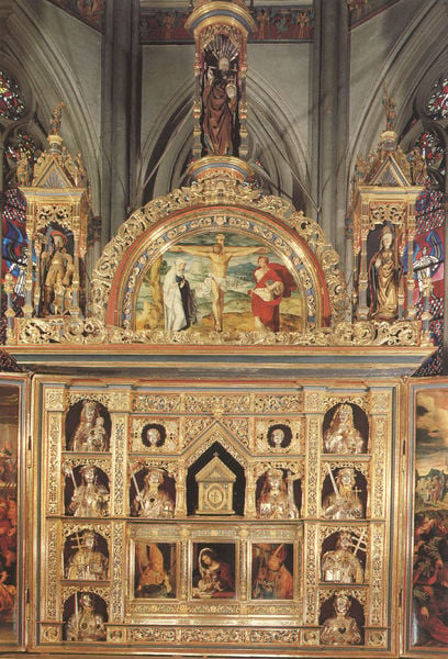 Hochaltar des Doms zu Xanten. by Henrick van Holt. 1529–1534. Motifs recorded: altar, gold, heilige, maria, kreuzigung, schrein, jesus, kirche.