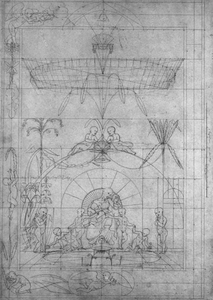 Der Tag (Konstruktionszeichnung). by Philipp Otto Runge. 1803. Motifs recorded: zeichnung, engel, figuren, kinder, skizze, bleistift, konstruktion, vorzeichnung.