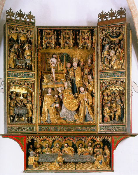 Flügelretabel der Fronleichnamsbruderschaft. by Henning van der Heide. 1495–1497. Motifs recorded: altar, jünger, abendmahl, holz, religious art, worship, gold leaf, totik.
