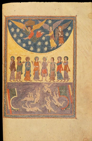 Beatus von Liébana Apokalypsenkommentar. 776. Motifs recorded: engel, sterne, himmel, lila, körper, buchseite, flügel, gold.
