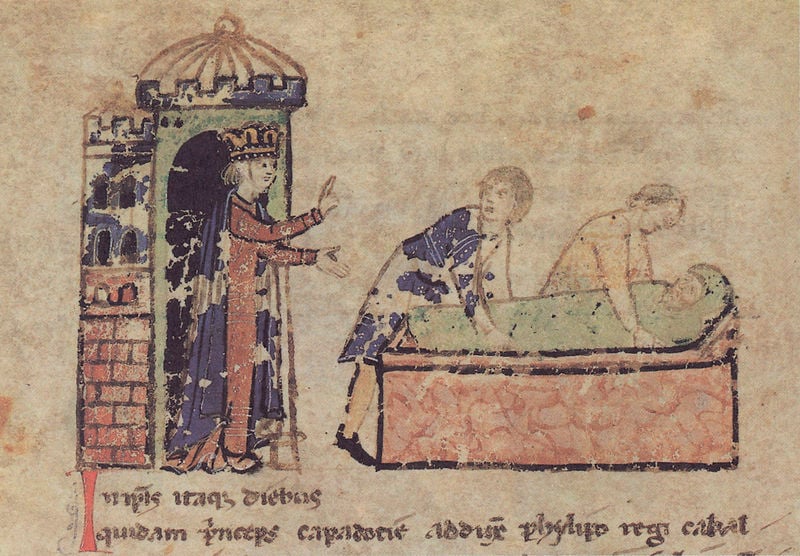 Alexanderroman. 1300–1400. Motifs recorded: turm, schrift, burg, sarg, krone, könig, angst, sarkophag.
