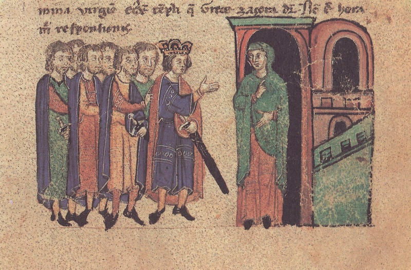 Alexanderroman. 1300–1400. Motifs recorded: männer, könig, schwert, frau, mann, krone, blau, rot.