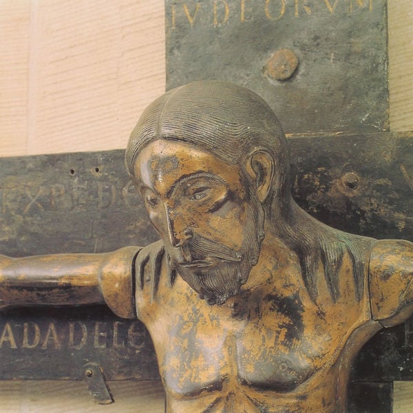Bronzekruzifix. 1070–1080. Motifs recorded: kreuz, bronze, christus, inschrift, gekreuzigt, kruzifix, kopf, gekreuzigter.