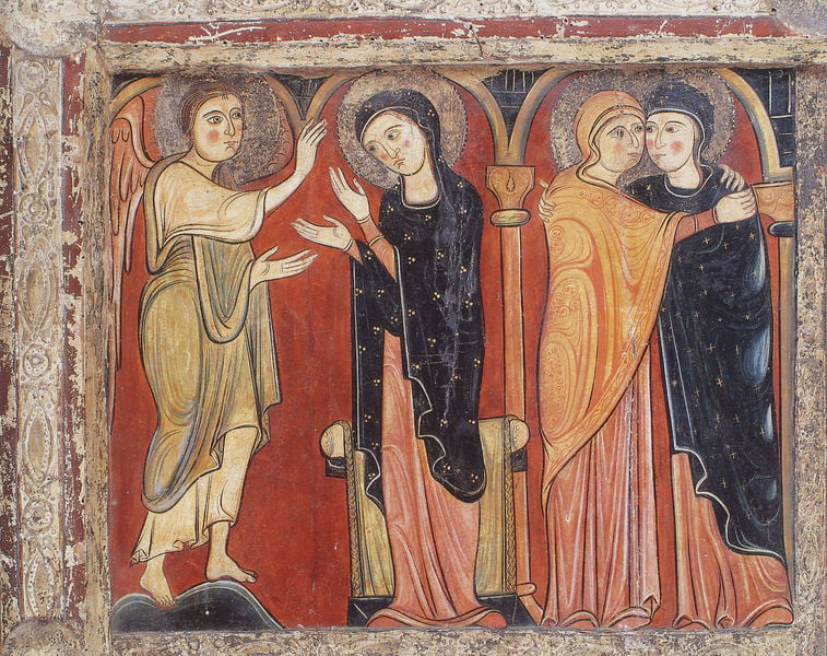 Antependium mit thronender Jungfrau und Kind. 1200–1220. Motifs recorded: engel, maria, verkündigung, fresko, rot, elisabeth, gabriel, umarmung.
