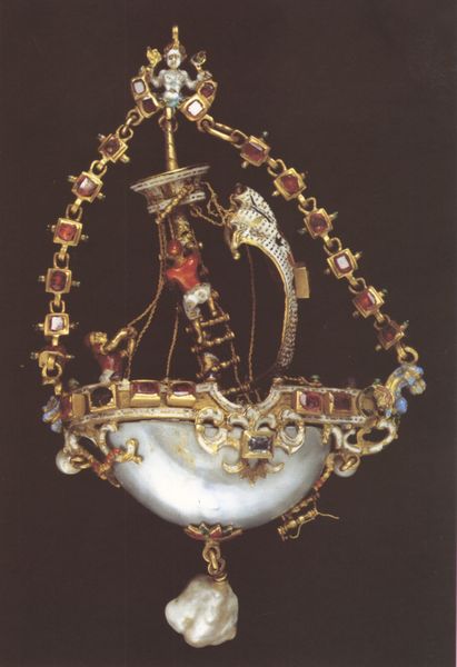Anhänger mit Schiff des Amor. 1600–1700. Motifs recorded: schiff, edelsteine, segel, gold, leiter, rubin, ausguck, mast.