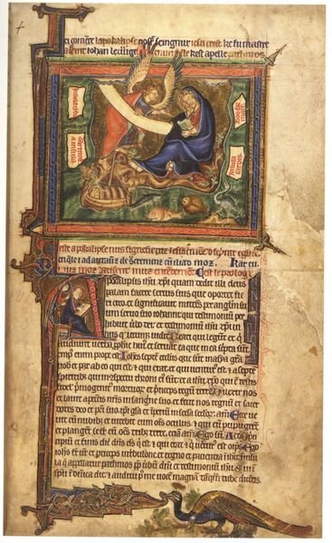 Abingdon Apokalypse. 1270–1275. Motifs recorded: engel, schrift, maria, blau, text, verkündigung, grün, pfau.