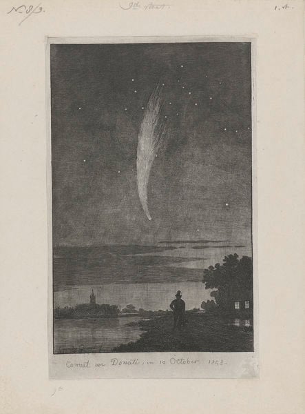 De komeet van Donati. by Cornelis van der Grient. 1858–1860. Motifs recorded: nuit, filante, comète, etoile, ciel, port, calme, contemplation.