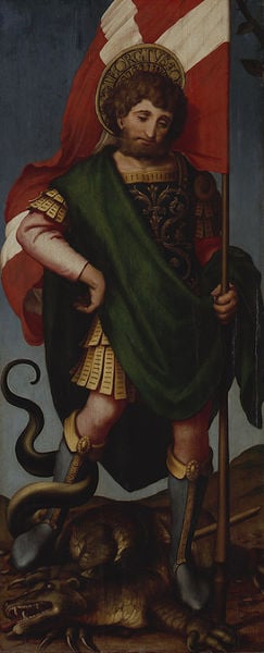 Der Heilige Georg. 1525. Motifs recorded: fahne, grün, stiefel, rüstung, rot, drache, heiligenschein, georg.