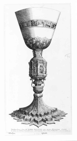 Abendmahlskelch. by Wenzel Hollar. Motifs recorded: kelch, figuren, pokal, ornament, schrift, zeichnung, fuß, schwarz.