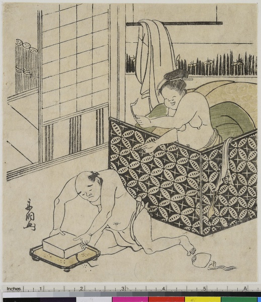 Untitled work. by Tamagawa Shucho. 1790–1800. Motifs recorded: frauenakt, farbholzschnitt, frau, intimacy, woman, akt, druckerzeugnisse, family life.